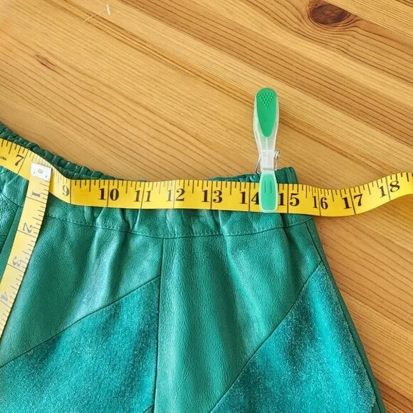 Vintage Green Leather Suede Midi Skirt Unique Geometric Artsy Fits M? SEE NOTE - Picture 6 of 11